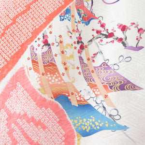 Kimono Silk Squeezing Square Salmon Pink x White x Multolned Color Holding Wide collar with lined foil