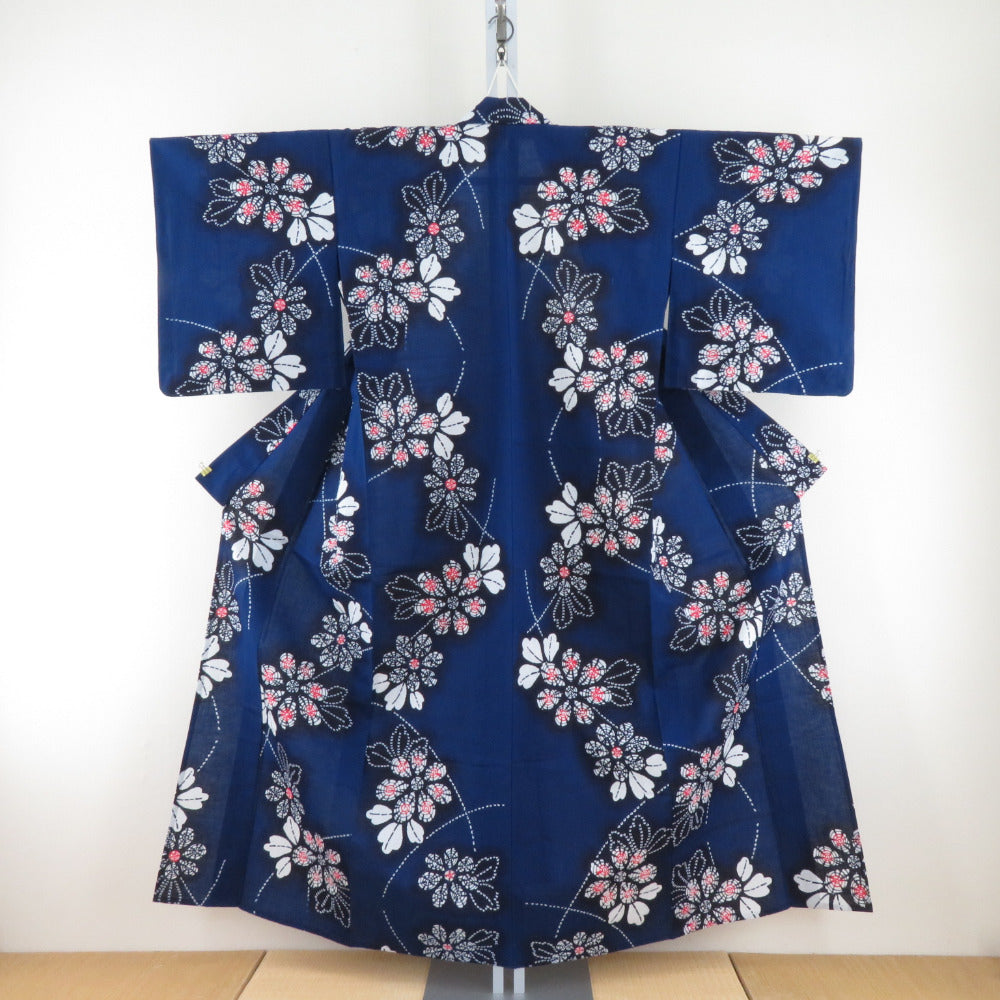 Yukata for women's yukata dark blue x white x red flower pattern Summer items ladies tailored 153cm