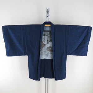 男着物 紬 アンサンブル 袷 紺青色 正絹 男性用きもの メンズ 仕立て上がり 和服 男物 カジュアル 身丈142cm