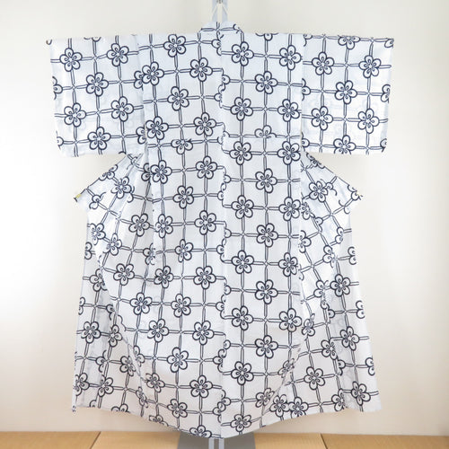 Yukata for women's petite size Navy blue x white floral pattern cotton summer summer tailoring