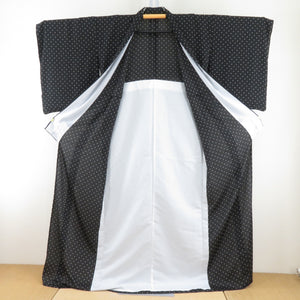 Komon single clothing polyester Washable kimono black x white polka dots pattern wide collar kimono