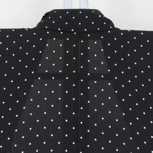 Komon single clothing polyester Washable kimono black x white polka dots pattern wide collar kimono