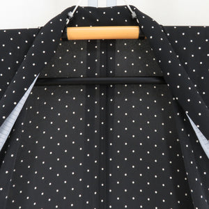 Komon single clothing polyester Washable kimono black x white polka dots pattern wide collar kimono