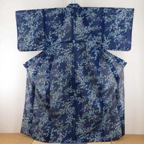 Summer kimono single garlic Polyester Washable kimono Small flower pattern small flower pattern Navy blue x mint color Bee collar roller loose size