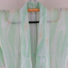 Load image into Gallery viewer, Summer kimono single garment polyester Washable kimono small crest striped pattern light green x yellow bee collar tailored 157cm