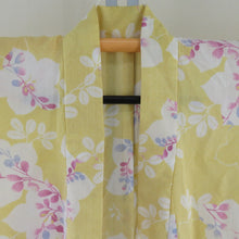 Load image into Gallery viewer, Summer kimono single garment polyester Washable kimono kimono kimon Komon Kikoki Hagi pattern yellow x purple bee collar tailored 162cm