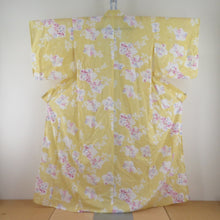 Load image into Gallery viewer, Summer kimono single garment polyester Washable kimono kimono kimon Komon Kikoki Hagi pattern yellow x purple bee collar tailored 162cm