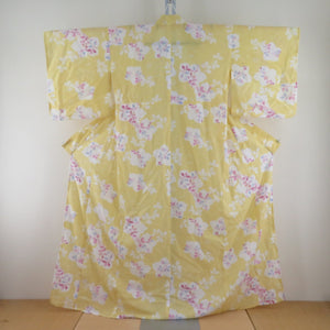 Summer kimono single garment polyester Washable kimono kimono kimon Komon Kikoki Hagi pattern yellow x purple bee collar tailored 162cm