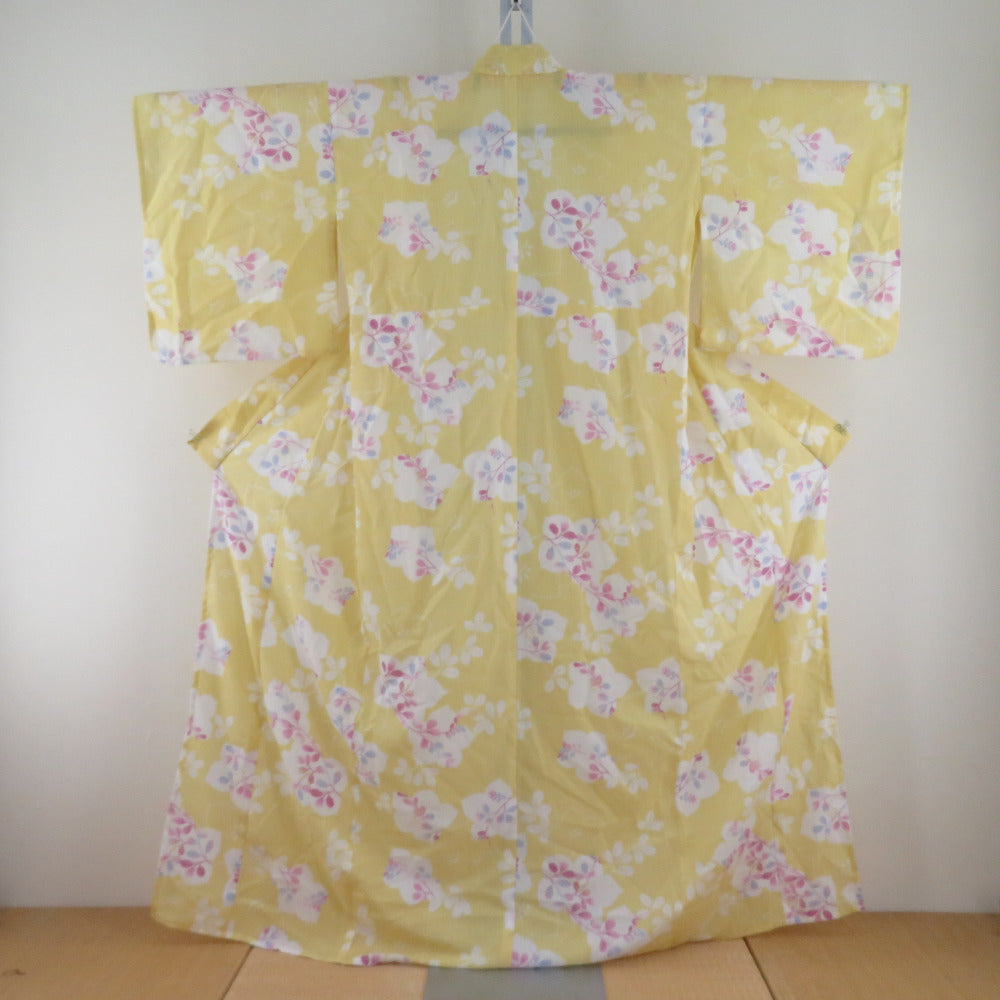 Summer kimono single garment polyester Washable kimono kimono kimon Komon Kikoki Hagi pattern yellow x purple bee collar tailored 162cm