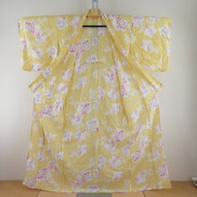 Load image into Gallery viewer, Summer kimono single garment polyester Washable kimono kimono kimon Komon Kikoki Hagi pattern yellow x purple bee collar tailored 162cm