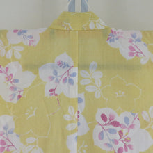 Load image into Gallery viewer, Summer kimono single garment polyester Washable kimono kimono kimon Komon Kikoki Hagi pattern yellow x purple bee collar tailored 162cm