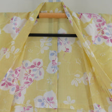 Load image into Gallery viewer, Summer kimono single garment polyester Washable kimono kimono kimon Komon Kikoki Hagi pattern yellow x purple bee collar tailored 162cm