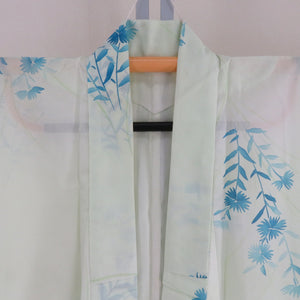 Summer kimono single garlic Polyester Washable kimono summer flower flower pattern Yellow -green x light blue bee collar tailored 158cm