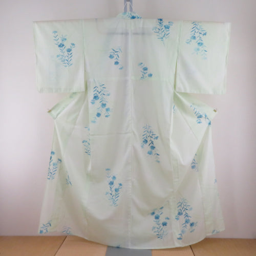 Summer kimono single garlic Polyester Washable kimono summer flower flower pattern Yellow -green x light blue bee collar tailored 158cm