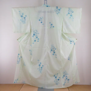 Summer kimono single garlic Polyester Washable kimono summer flower flower pattern Yellow -green x light blue bee collar tailored 158cm