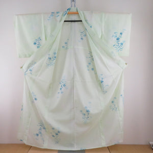 Summer kimono single garlic Polyester Washable kimono summer flower flower pattern Yellow -green x light blue bee collar tailored 158cm