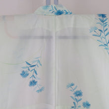 Load image into Gallery viewer, Summer kimono single garlic Polyester Washable kimono summer flower flower pattern Yellow -green x light blue bee collar tailored 158cm