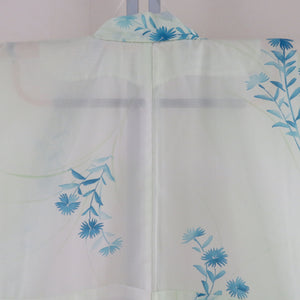 Summer kimono single garlic Polyester Washable kimono summer flower flower pattern Yellow -green x light blue bee collar tailored 158cm