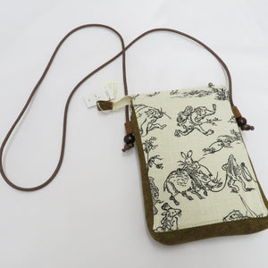 Japanese accessories Smartphone Shet Japanese Bag Bird Beast Merican Merican White x Kouge Tea Casual Shoulder Bag Kimono Bag