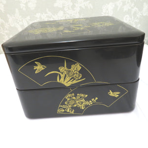 Antiques / folk art Kiyoshihiro Kiyoshi Heavy Box Two -layer Heavy Heavy Ball Black lacquered ware sinking kin and birds