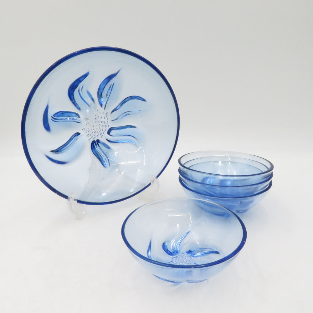 Tableware SGS Sakura Stamp Glass Bowl 5-piece set Blue Flower Vintage Deadstock item