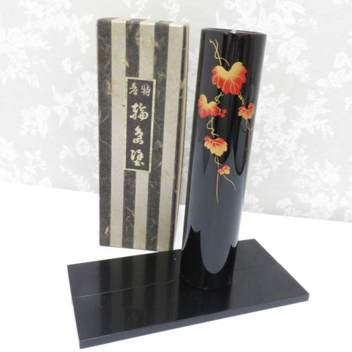 Antique / folk crafts Wajima Pain Vase Vase Vase Vase Lacquer Ware Wooden Real Black Gold Aya Box