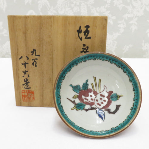 Kutani ware antique / folk crafts Kutani Yagi Yanagi -zuko 2nd generation Tokuda Yakiyoshi Kaisei Sake Cup Tsuge Genbun Box Ceramic Box