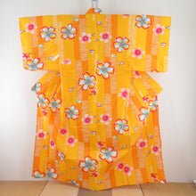 Load image into Gallery viewer, Yukata Women&#39;s Yukata Flower Pattern Yellow x Red Width Small Cotton Summer Matters Ladies Tailored 158cm