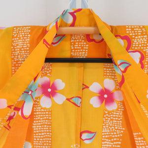 Yukata Women's Yukata Flower Pattern Yellow x Red Width Small Cotton Summer Matters Ladies Tailored 158cm