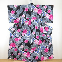 Load image into Gallery viewer, Yukata Women&#39;s Yukata Rose and Butterfly Pattern Black x Pink x Pink x Blue Silver Ladies Ladies