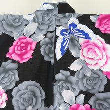 Load image into Gallery viewer, Yukata Women&#39;s Yukata Rose and Butterfly Pattern Black x Pink x Pink x Blue Silver Ladies Ladies