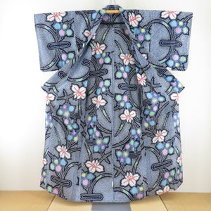 Yukata Women's Yukata Flower Pattern Navy x White x Multolned Cotton Summer Sudden Women's Ladies 154cm