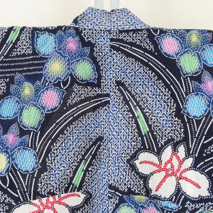 Yukata Women's Yukata Flower Pattern Navy x White x Multolned Cotton Summer Sudden Women's Ladies 154cm