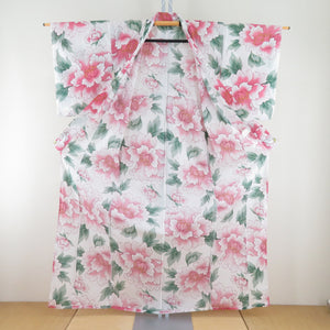 Yukata Women's Yukata Flower Pattern White X Pink x Green Cotton Summer Swar Ladies