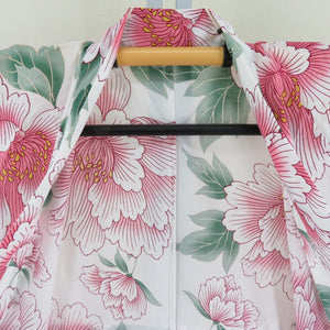 Yukata Women's Yukata Flower Pattern White X Pink x Green Cotton Summer Swar Ladies