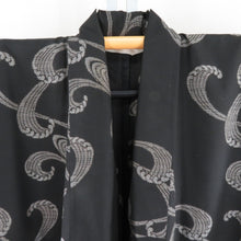 Load image into Gallery viewer, Komon single clothing pongee wide collar pure silk waves black x gray tailed rising height 159cm