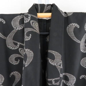 Komon single clothing pongee wide collar pure silk waves black x gray tailed rising height 159cm