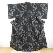 Load image into Gallery viewer, Komon single clothing pongee wide collar pure silk waves black x gray tailed rising height 159cm