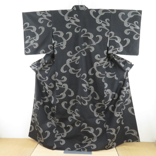 Komon single clothing pongee wide collar pure silk waves black x gray tailed rising height 159cm