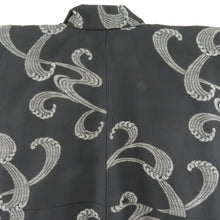 Load image into Gallery viewer, Komon single clothing pongee wide collar pure silk waves black x gray tailed rising height 159cm