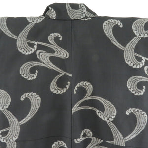 Komon single clothing pongee wide collar pure silk waves black x gray tailed rising height 159cm