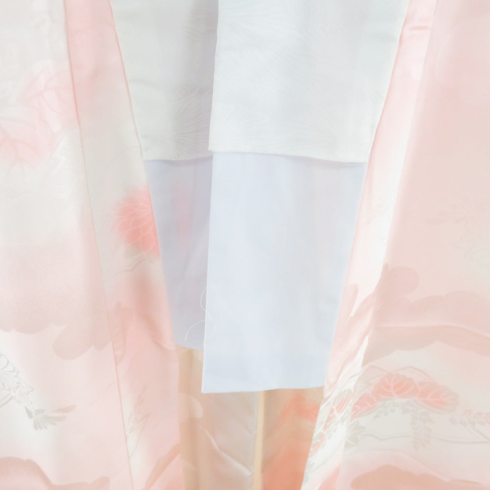 襦袢 振袖用 ぼかし 菊波文様 桃色 ポリエステル 洗える 広衿 袖無双