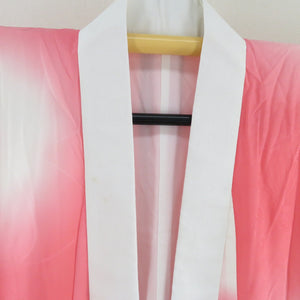 襦袢 振袖用 ぼかし 花扇子文様 赤桃色 正絹 バチ衿 袷 長襦袢 仕立て上がり 女性着物用 身丈123cm