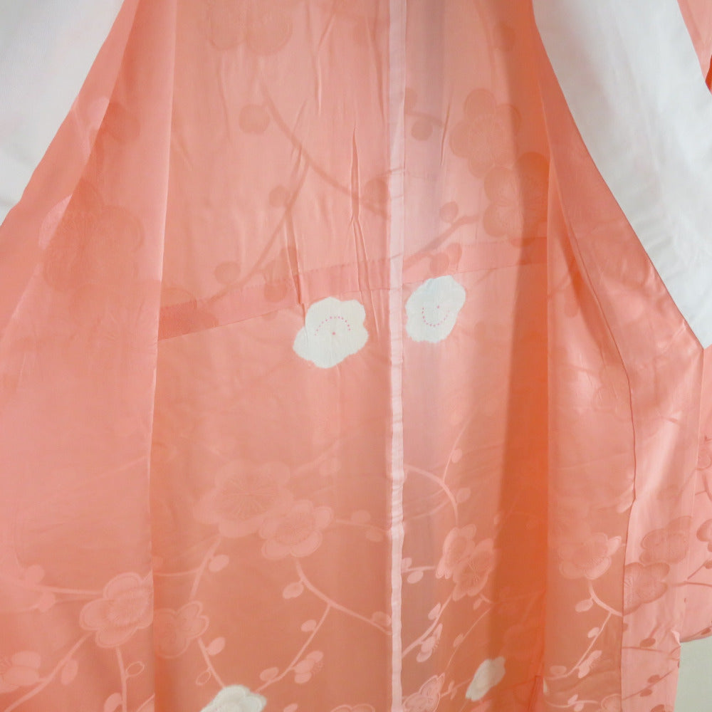 襦袢 振袖用 絞り 梅文様 桃橙色 正絹 広衿 袖無双 長襦袢 仕立て