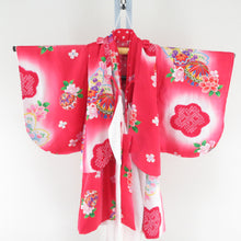 Load image into Gallery viewer, 子供着物 女の子用 被布・襦袢セット 一つ身 赤桃色 絞り 箔 桜毬模様 正絹 フォーマル 3歳 女児 七五三 祝着 子供きもの 身丈65cm