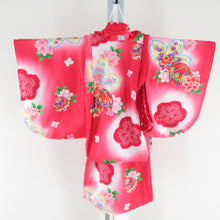 Load image into Gallery viewer, 子供着物 女の子用 被布・襦袢セット 一つ身 赤桃色 絞り 箔 桜毬模様 正絹 フォーマル 3歳 女児 七五三 祝着 子供きもの 身丈65cm