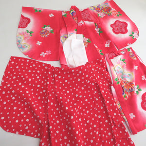 子供着物 女の子用 被布・襦袢セット 一つ身 赤桃色 絞り 箔 桜毬模様 正絹 フォーマル 3歳 女児 七五三 祝着 子供きもの 身丈65cm