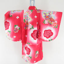 Load image into Gallery viewer, 子供着物 女の子用 被布・襦袢セット 一つ身 赤桃色 絞り 箔 桜毬模様 正絹 フォーマル 3歳 女児 七五三 祝着 子供きもの 身丈65cm