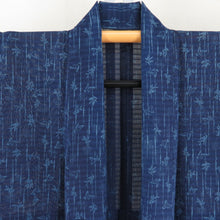 Load image into Gallery viewer, Summer kimono single garlic pure silk silk summer bamboo with a sparrow pattern dark blue x light blue wide collar tailored 156cm