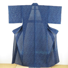 Load image into Gallery viewer, Summer kimono single garlic pure silk silk summer bamboo with a sparrow pattern dark blue x light blue wide collar tailored 156cm